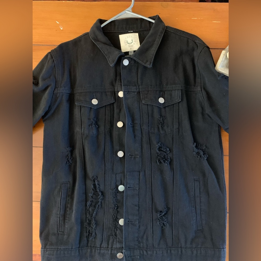 Fantastic fawn black distressed denim jacket